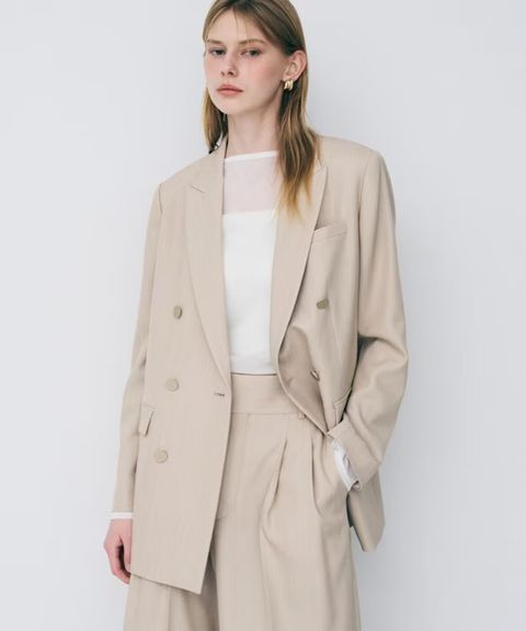 TWドビードスキンブレザー(ベージュ)ポリエステル / 前身頃、袖口にメタル釦 / JKUVGA0815