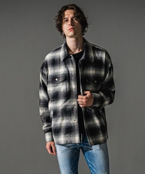 flannel check JK (BLACK) コットン / オーガニックコットン/ オーバーサイズ / オリジナルスナップボタン /   RC41-JK-006