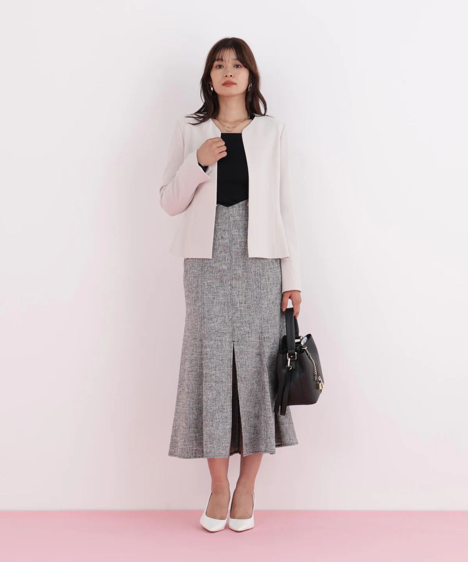 キーネックペプラムジャケット (ベージュ)アセテート / ストレッチなし / 裏地付き / 前ホックあき / 肩パットあり / 0316150112