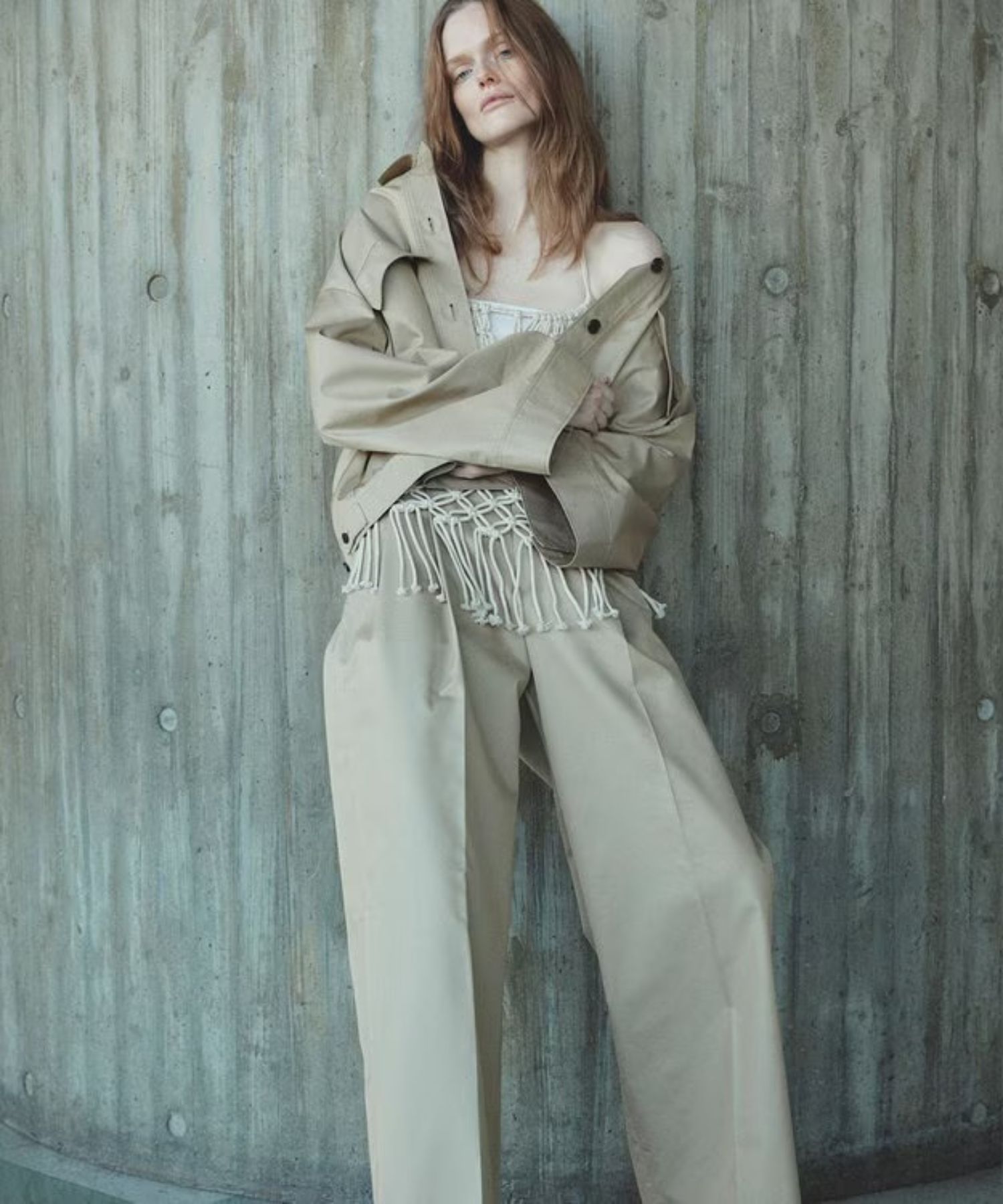 チノギャバジンワイドトラウザー(ベージュ) 綿 / ウォッシャブル / 手洗い可 / 撥水加工 / ハイウエスト/ PRUVLS3810