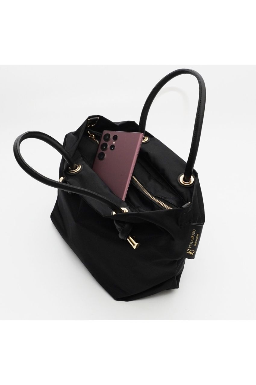 BIANCA / V-2174 / Taupe × Black / ノットハンドルナイロントート / Sサイズ / ビアンカ（トープ×ブラック）ナイロン / 牛床革（Italian leather）/ 2WAY / ショルダーストラップ付き / V-2174