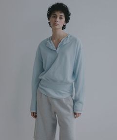 ヘンリーネックシアーニットプルオーバー(ライトブルー) 綿 / ウォッシャブル / 手洗い可 / シアー素材 / 1226211066