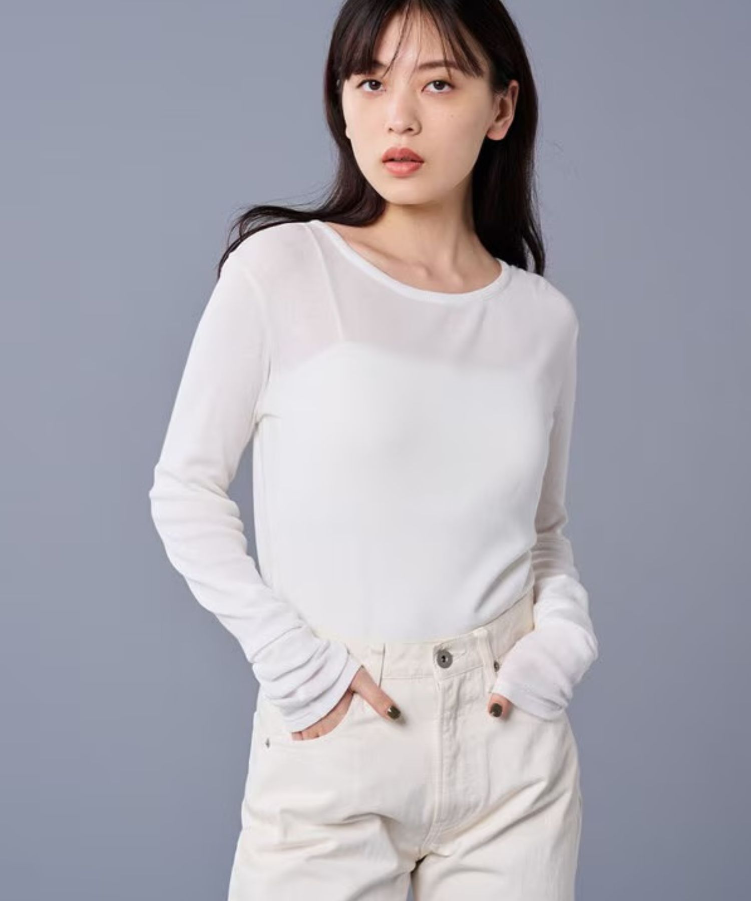 アルビニスタシフォンテレコボートネックカットソー(オフ) 綿 / ウォッシャブル / クルーネック / KKUVCA0205