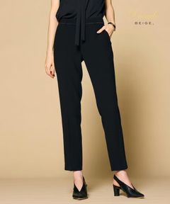 CINDY / クロップドパンツ( Black x Black ) トリアセテート/ 腰まわり配色ライン  /  通年着用 / 手洗可 / PRCWLA0719