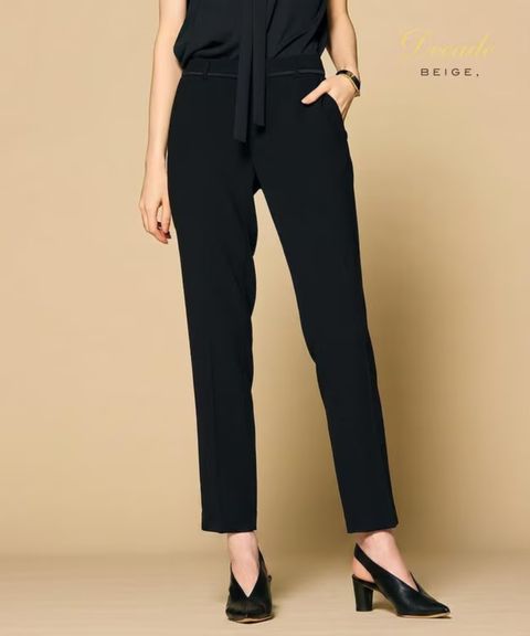 CINDY / クロップドパンツ( Black x Black ) トリアセテート/ 腰まわり配色ライン  /  通年着用 / 手洗可 / PRCWLA0719