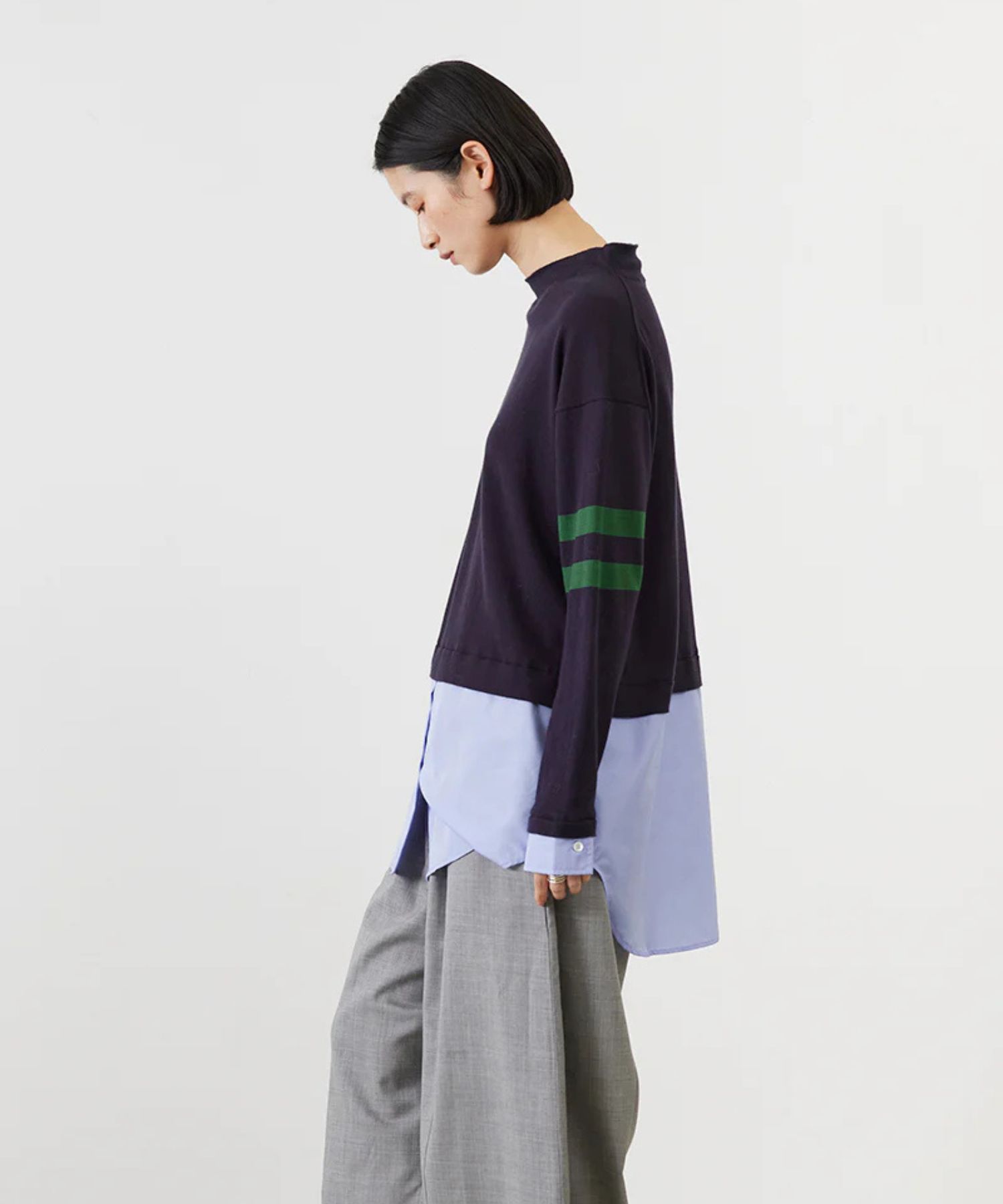 SEAISLAND COTTON LAYERED TUNIC (MIDNIGHT) 綿 / 袖ライン / 柔らかい / シャツドッキングデザイン / ADWS-501-17