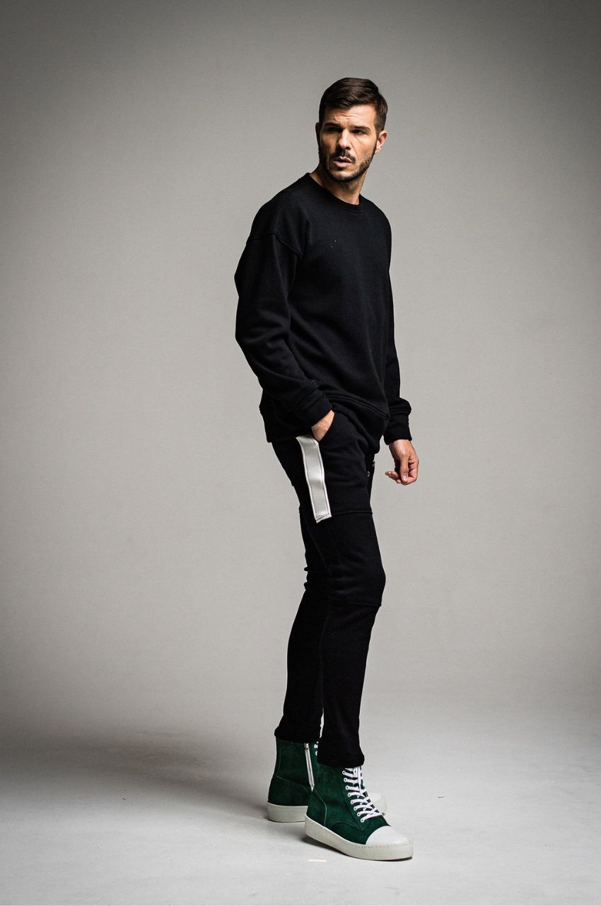 ID BACKROGO VELOURS FLEECE DROP TRAINER / IDバックロゴ裏起毛ルーズトレーナー