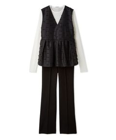 ペプラムベスト×リブニット×シガレットパンツ3点SET(BLK) ポリエステル / 裏地無し /パンツウエスト後ろゴム / ペプラムカットジャガード  / 09WFO264157