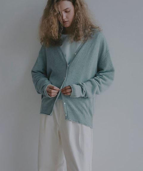 リリヤーンリネンVネックカーディガン(ミント) 麻 / 深めVネック/ 小さめボタン / 1226204094