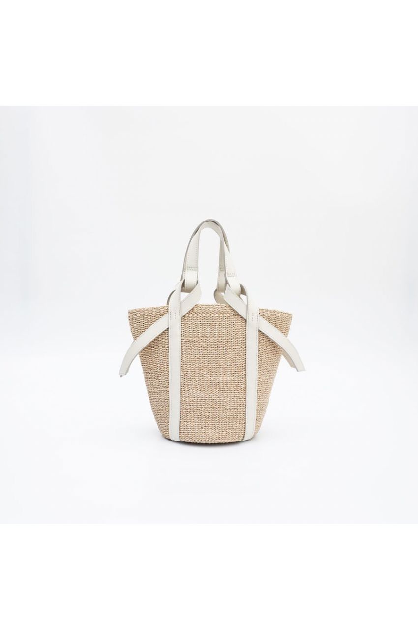 MIRO / V-8593 / Natural × Off white（Black） アバカ / 牛床革 / イタリアンレザー / ハンドバッグ（ナチュラル / オフホワイト）ミロ / マグネット開閉 / カゴバッグ【正規販売店】