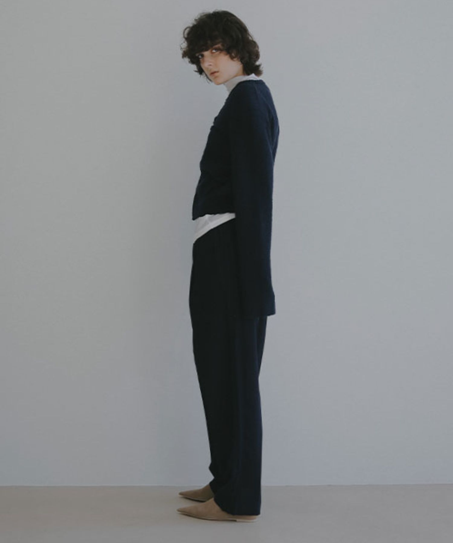 サイドピンタックラインリラクシーパンツ ( NAVY ) ポリエステル / ウエストゴム  / シーズンレス / 手洗可 / 1226120015