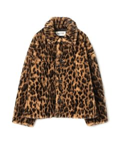 レオパードエコファー ショートコート ( ブラウン系 ) ポリエステル / 軽量 / ボタン / 裏地有り / 12-08-64-08201