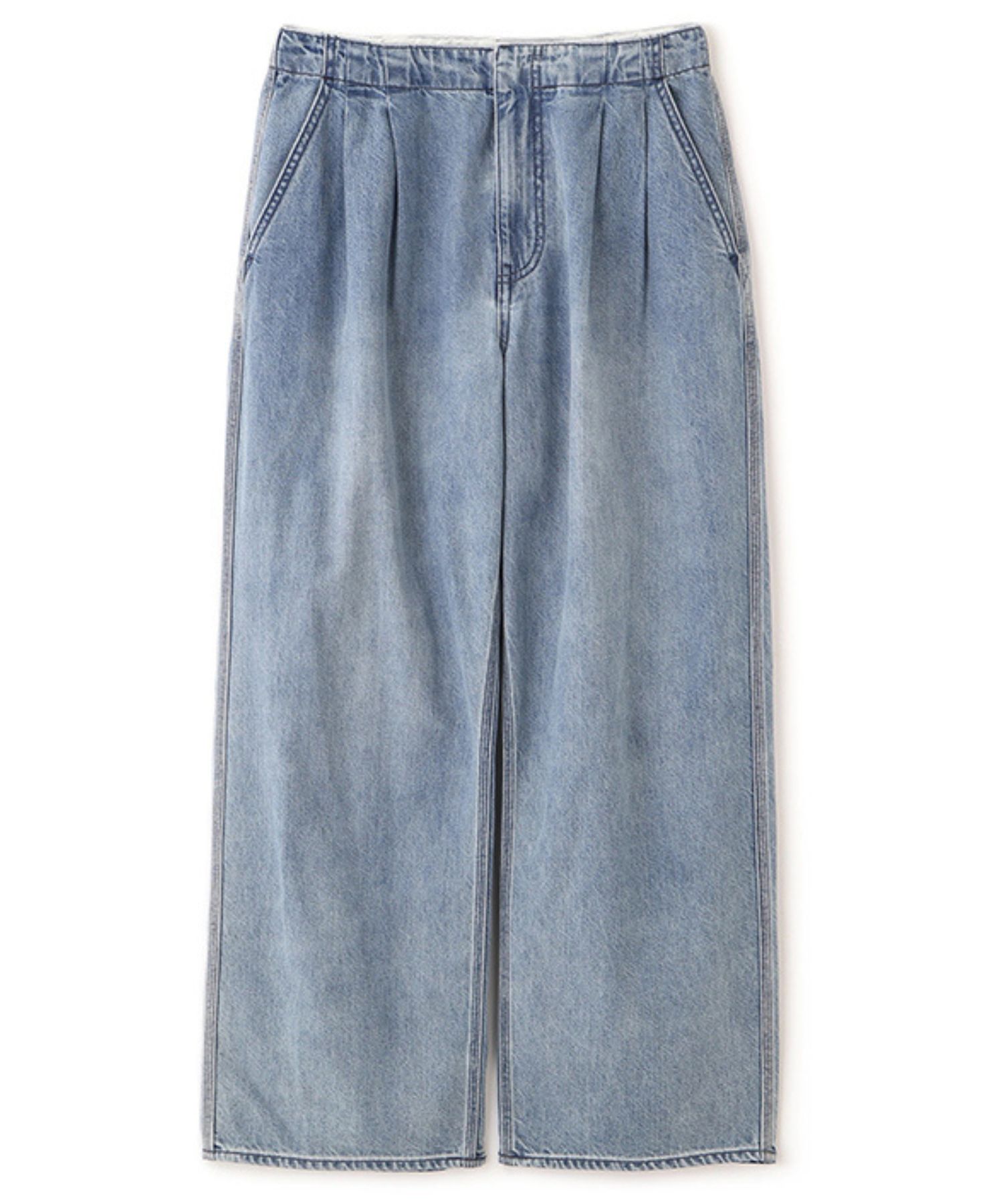 デニムタックワイドパンツ (BLUE) 綿 / ライトオンス / フロントタッ ク / 手洗可 / 1226122056