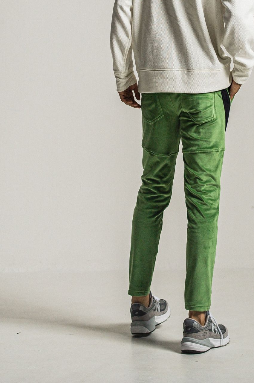 velours TYLER PANTS (GREEN) ポリエステル / ストレッチ / エコレザーサイドライン / スラッシポケット / RC34-ST-026BH