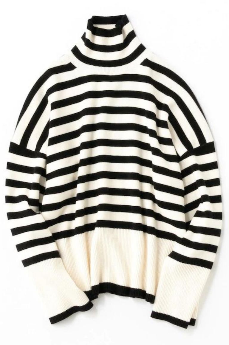 SILKY WOOL BORDER HIGH NECK KNIT/シルキーウールボーダーハイネックニット - フリーサイズ - ブラック
