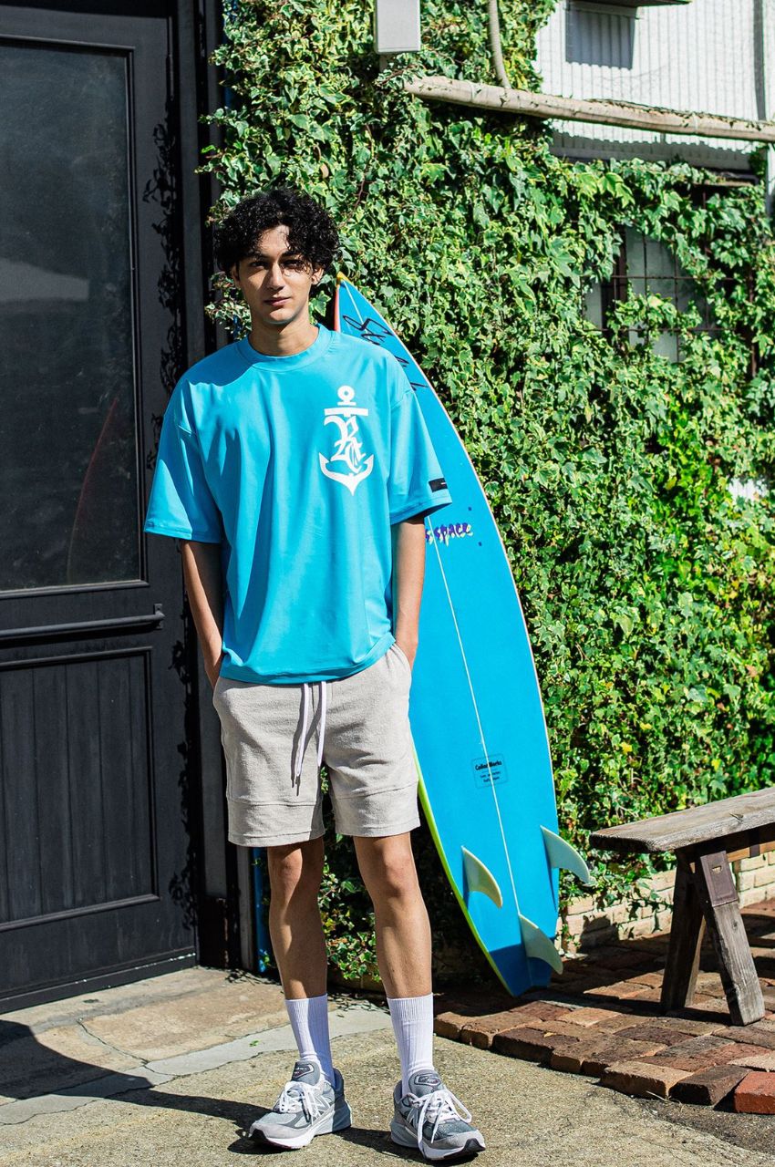 オーバーサイズラッシュガードTシャツ (ブルー) ポリエステル / ロゴプリント / UVカット  / ウォッシャブル / RC32-T-011