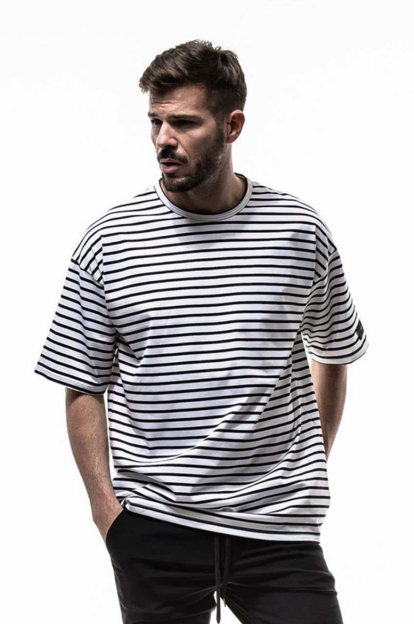 オーバーサイズ クルーネックカットソー / loose jersey tee / ボーダー(細ピッチ)