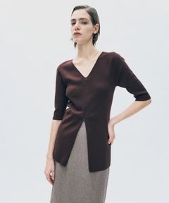 スムースタッチニット2WAYトップス(ブラウン)レーヨン / ウォッシャブル / ボックスシルエット / コンシールファスナー使用 / KRUVLA0305