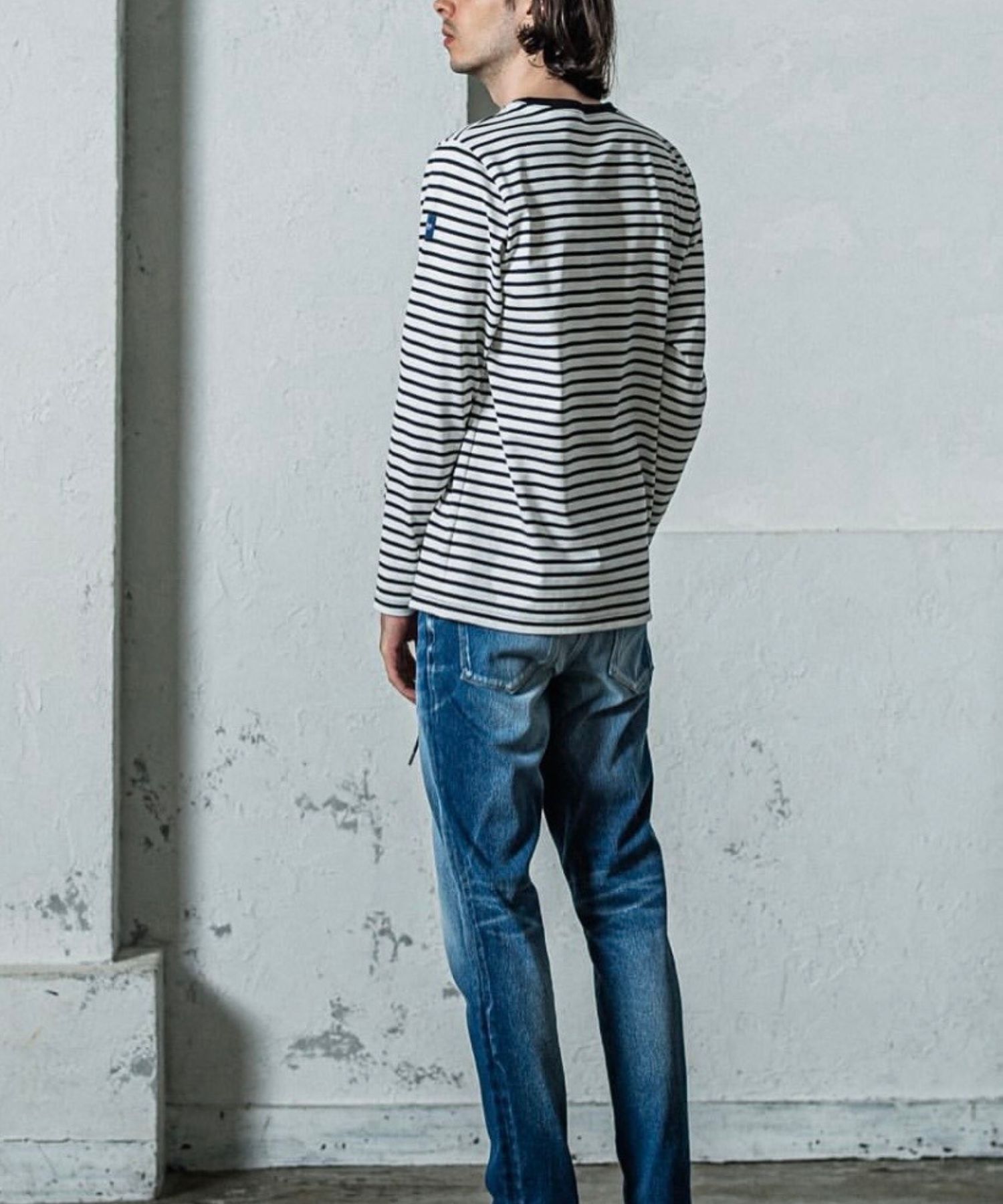 NSNF longsleave Tee ( ボーダー) コットン / フロントロゴ / 袖細め / ボックスシルエット / UV / RC35-T-009
