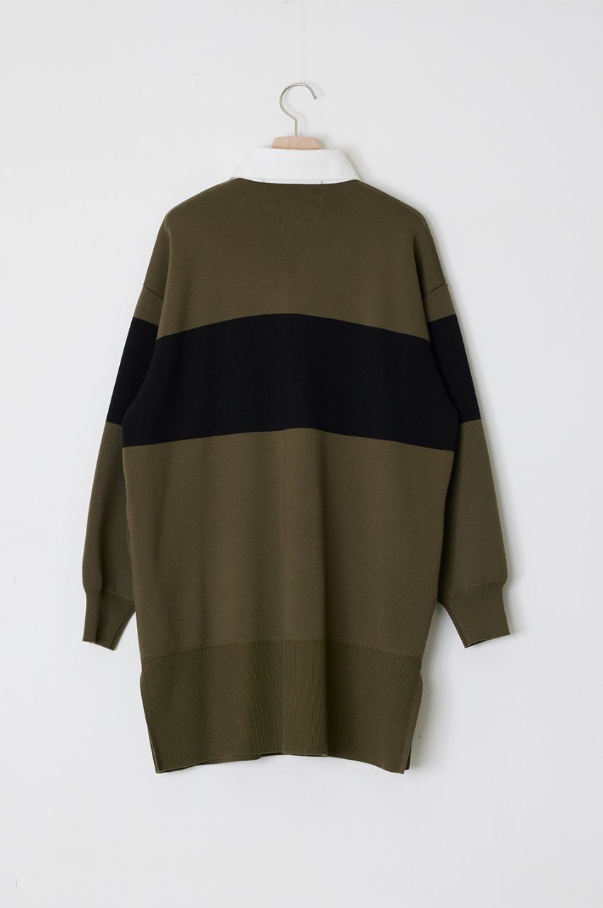 SMOOTH KNIT RUGBY SHIRT (ブラウン) 毛 / オーバーサイズ / エクストラメリノウール使用 / ADWS-401-53