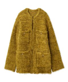 金釦ラメシャギーツイードニットジャケット ( YEL ) ポリエステルフィルム繊維 / ラメ /スパンコール / 金ボタン / 09WNJ255085