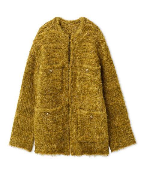 金釦ラメシャギーツイードニットジャケット ( YEL ) ポリエステルフィルム繊維 / ラメ /スパンコール / 金ボタン / 09WNJ255085