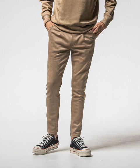 CHRIS EASY suede TUCK PANTS ( BROWN) ポリエステル / 360°ストレッチ素材 / ウエストドローコード付き /スラッシュポケット / RC38-ST-016T
