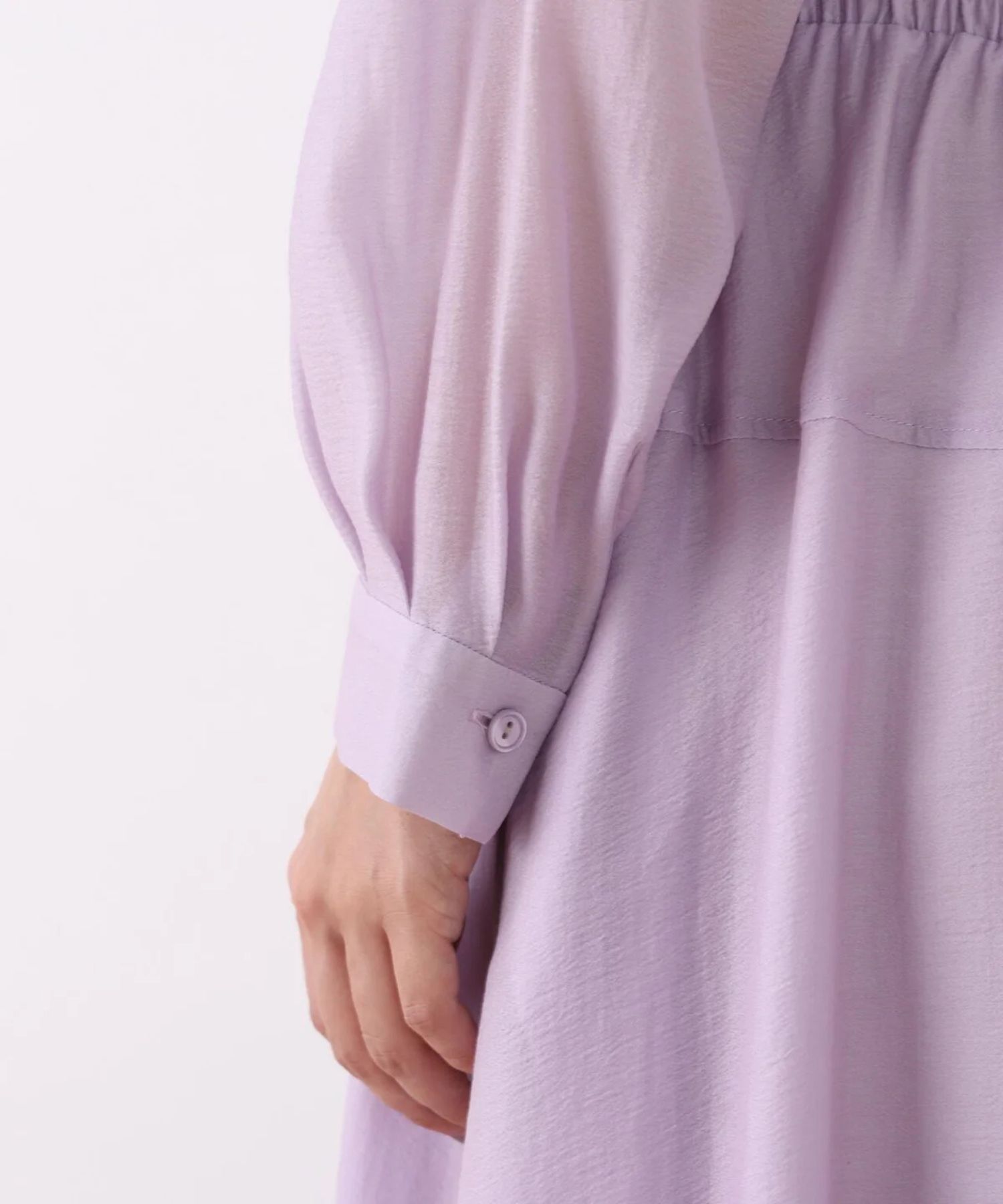 ウエストシャーリングロングワンピース(ラベンダー)再生繊維 / ストレッチ性無し / 身頃のみ裏地付き / 前スリットあり / あきなしでかぶり着用 / 0316140207