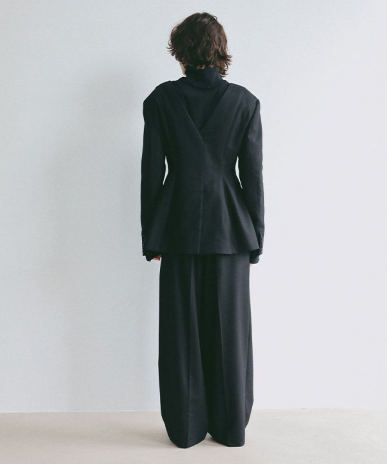 ダブルフェイスデザインウエストワイドパンツ(ブラック) ポリエステル / ウエストゴム / 1226120053