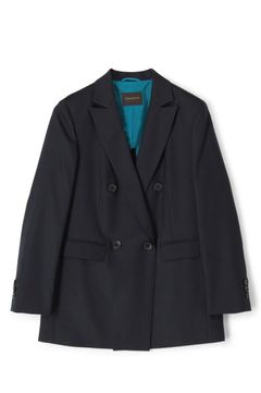 シャイニーピンヘッド ダブルブレストジャケット(ネイビー) ウール / シルク混 / 伸縮性有り / 長め丈 / 13-07-31-07351