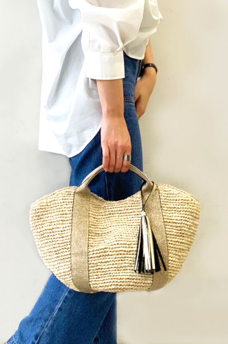 VIOLAd'ORO - RAFFIA TAPE HANDLE TOTE / ラフィア テープハンドル 