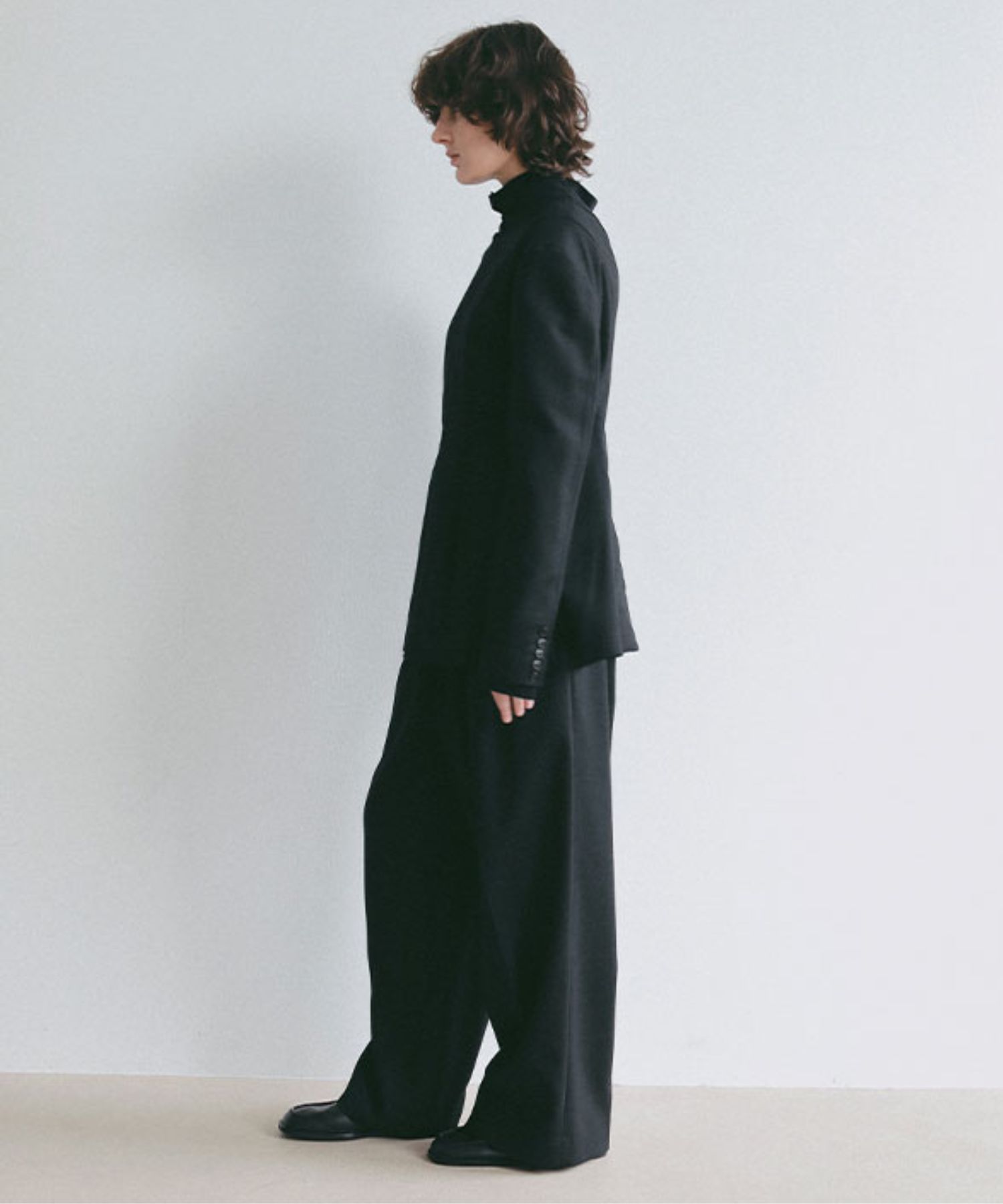 ダブルフェイスデザインウエストワイドパンツ(ブラック) ポリエステル / ウエストゴム / 1226120053