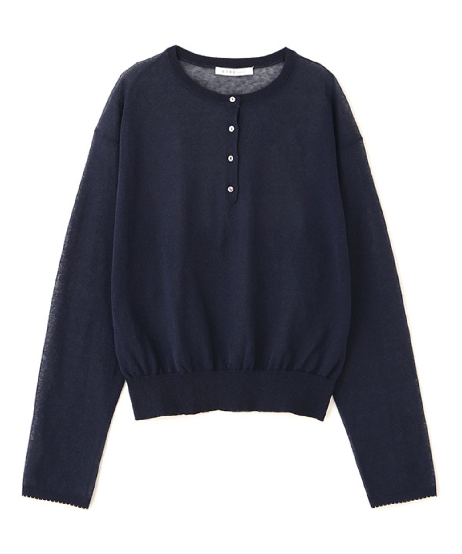 ヘンリーネックシアーニットプルオーバー(ネイビー) 綿 / ウォッシャブル / 手洗い可 / シアー素材 / 1226211066