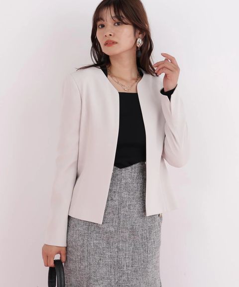 キーネックペプラムジャケット (ベージュ)アセテート / ストレッチなし / 裏地付き / 前ホックあき / 肩パットあり / 0316150112