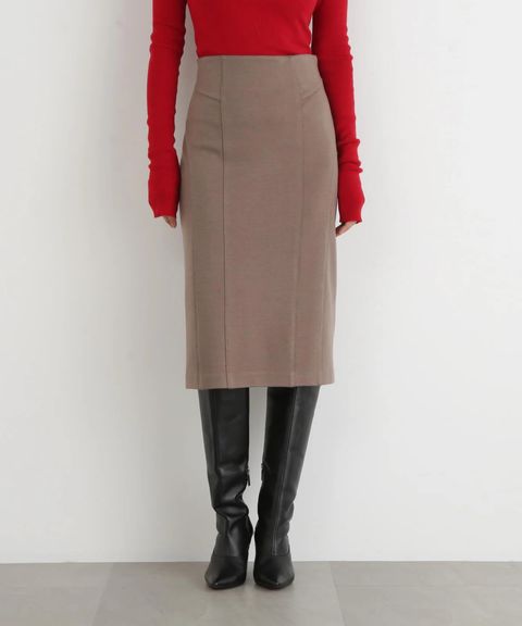 ウールスムースカッティングタイトスカート(モカ)アクリル / ストレッチあり / 裏地付き / 左ファスナー / 膝がすっぽり隠れる丈 / 0315220116