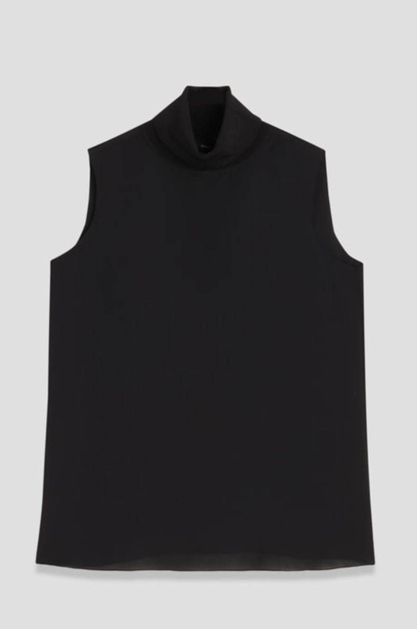 シルクコンボロールネックトップス(ブラック)絹 / ロールネックデザインリブニット / 01-4308203