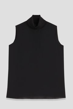 シルクコンボロールネックトップス(ブラック)絹 / ロールネックデザインリブニット / 01-4308203