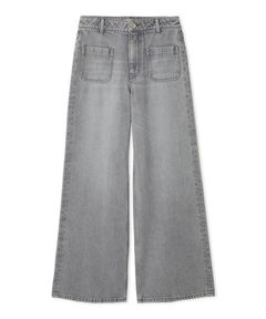 パッチポケットデザインバギーデニムパンツ(GRY)綿 / 脚長効果 / フロントポケット / 手洗可 / 09WFP254130
