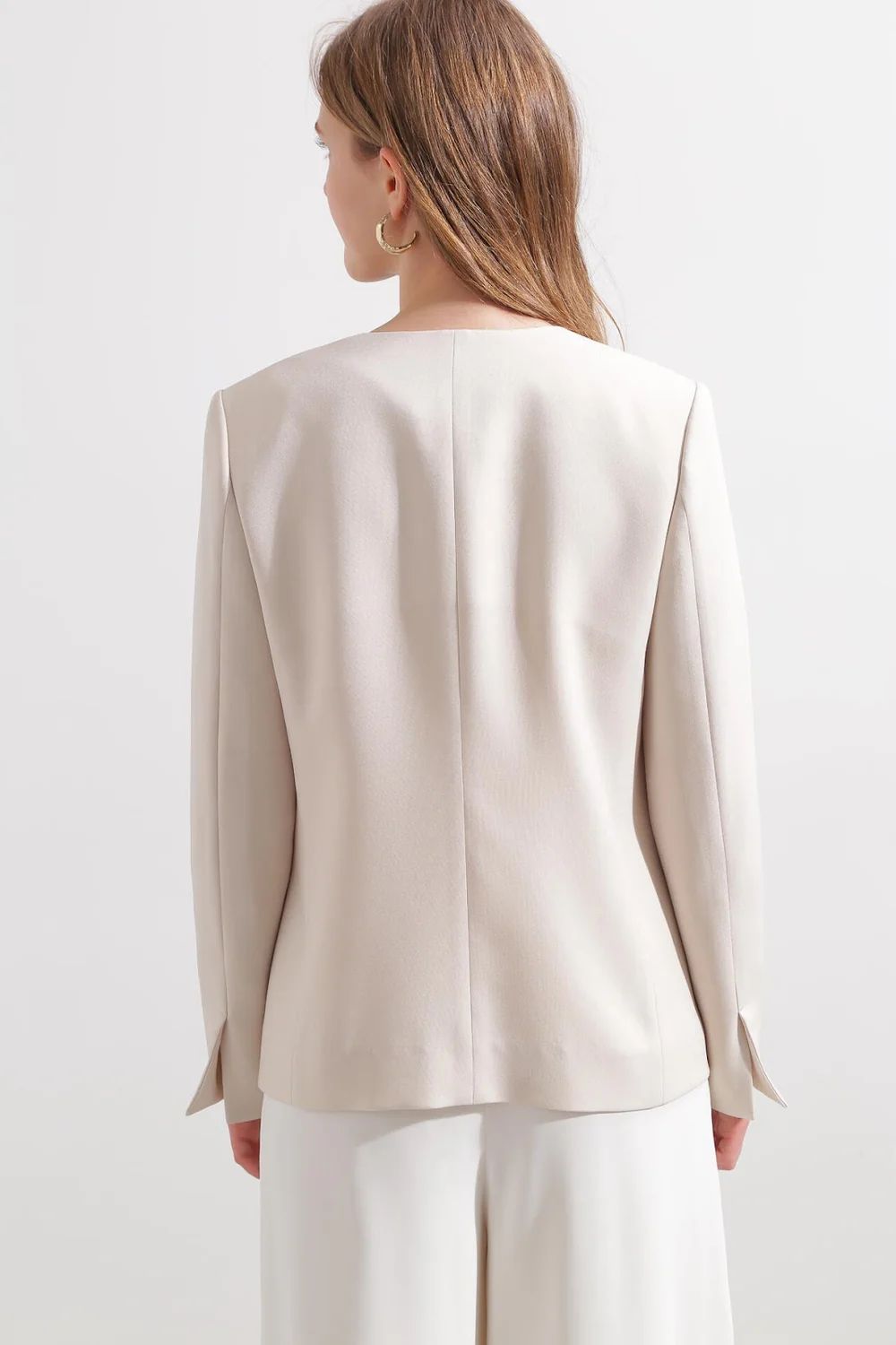 オックスノーカラージャケット (ベージュ) / ポリエステル・レーヨン / ストレッチ / 0315150316