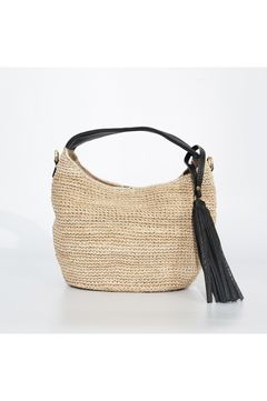 SANDRO / V-8477 / Natural（Black） / アバカ / 牛革 / ワンショルダーバッグ（ブラック）サンドロ / マグネット開閉 / ファスナーポケット有り / カゴバッグ【正規販売店】