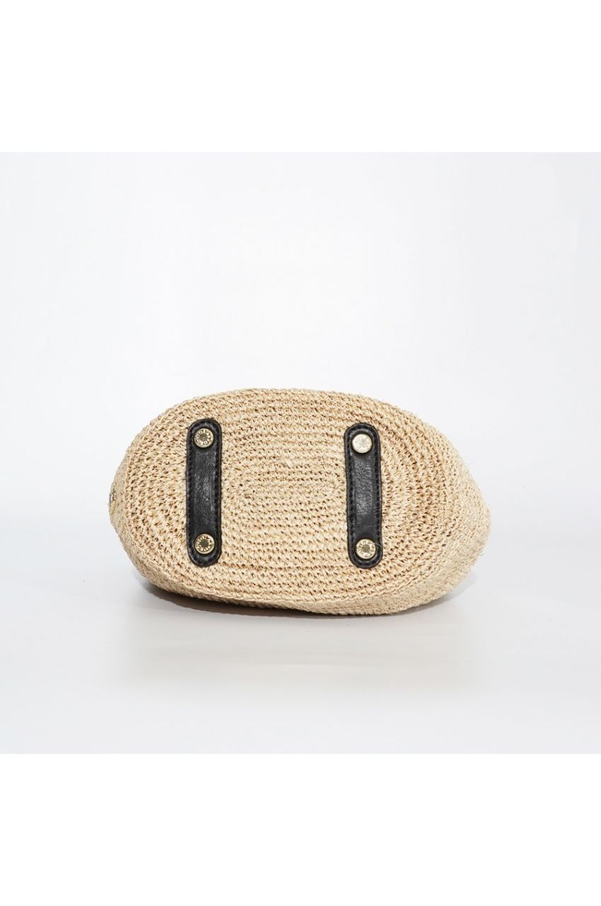 SANDRO / V-8477 / Natural（Black） / アバカ / 牛革 / ワンショルダーバッグ（ブラック）サンドロ / マグネット開閉 / ファスナーポケット有り / カゴバッグ【正規販売店】