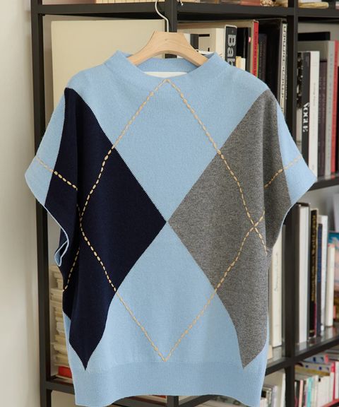 ARGYL INTARSIA VEST (BLUE) 毛 / ハンドステッチ / 柔らかい /  ADWS-501-27