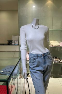 リブクルーネック ニットトップス / ウォッシャブル
