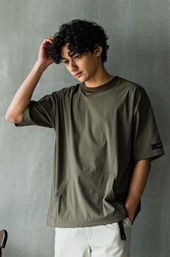 Tシャツ (カーキ) ナイロン / 速乾性 / カンガルーポケット / ストレッチ / ウォッシャブル