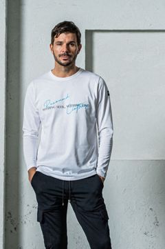 NSNF longsleave Tee ( ホワイト) コットン / フロントロゴ / 袖細め / ボックスシルエット / UV / RC35-T-009