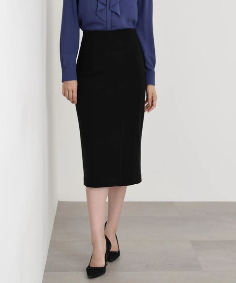 ウールスムースカッティングタイトスカート(ブラック)アクリル / ストレッチあり / 裏地付き / 左ファスナー / 膝がすっぽり隠れる丈 / 0315220116