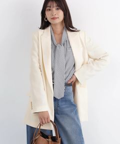 ストライプスリーブジャケット(エクリュ) ポリエステル / ストレッチ無し / 総裏 / ポケット×3/ 前あきは止めなし / 肩パットあり / 袖口は本あき / 0316150104