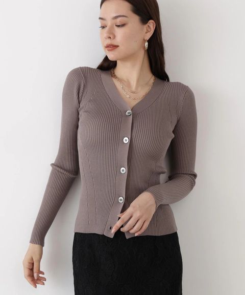 FRAY I.D クロップドⅤネックリブカーディガン／UVカット ベージュ