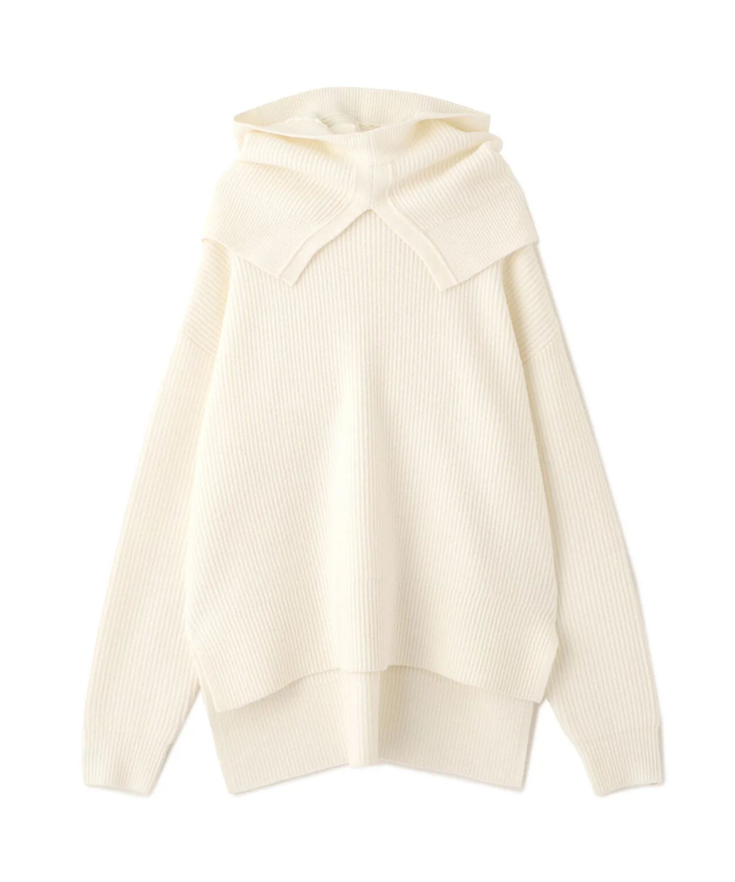 フードスヌード付きニットプルオーバー(ホワイト)アクリル / ストレッチあり / かぶって着用 / スヌード付き/ 0316170131