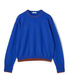 プレーンウール クルーネックプルオーバー (ブルー系) ウール / 配色のアクセント / 透け感無し / 手洗可 / 12-02-64-02102